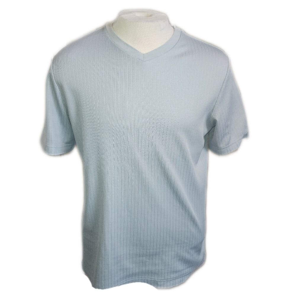 Croft & Barrow V-neck Ribbed Light Blue Short Sleeved Tee T-shirt, M